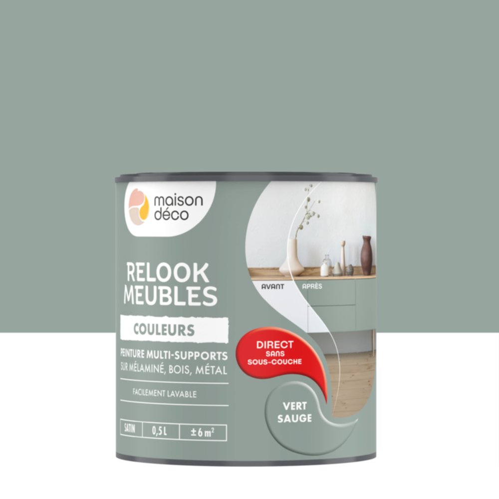 Peinture Relook Meubles Vert sauge 0,5L - MAISON DECO