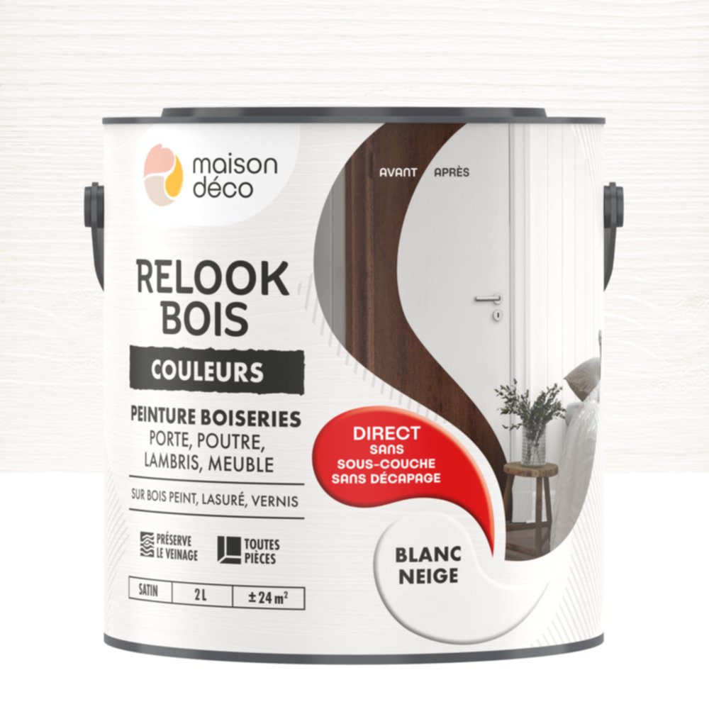 Peinture Relook Bois Blanc neige 2L - MAISON DECO