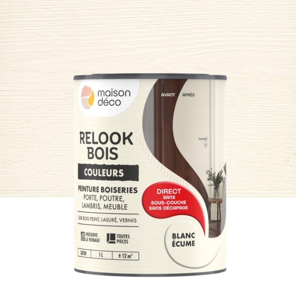 Peinture Relook Bois Blanc écume 1L - MAISON DECO