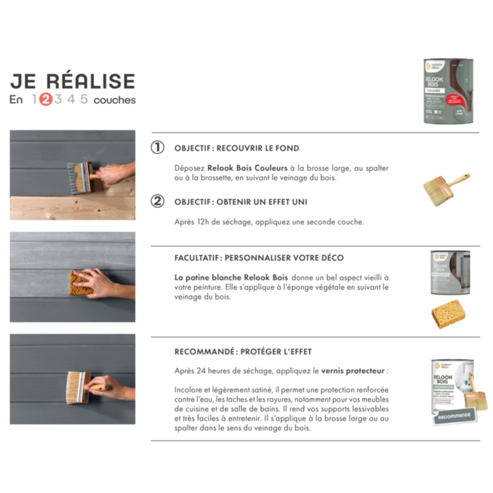 Peinture Lambris Relook Bois Galet 1L - MAISON DECO - le Club