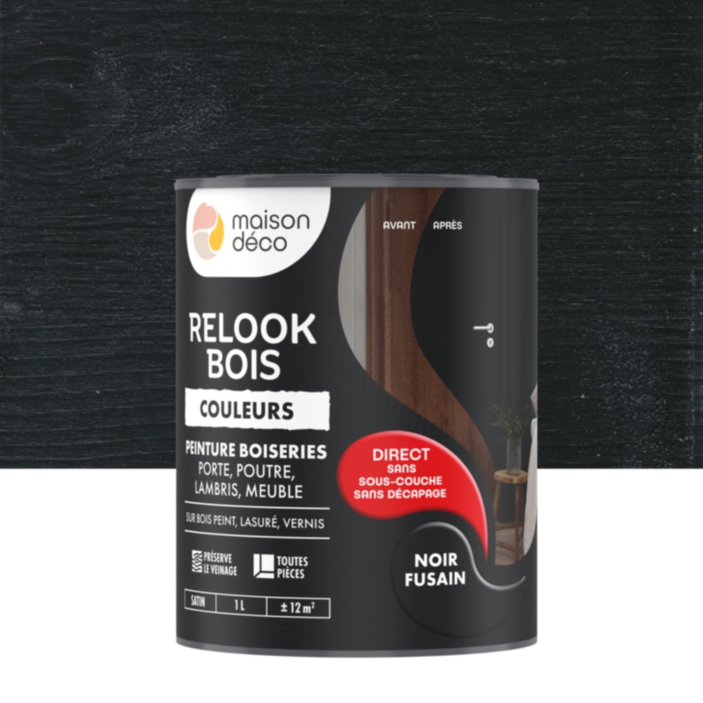 Peinture Relook Bois Noir fusain 1L - MAISON DECO