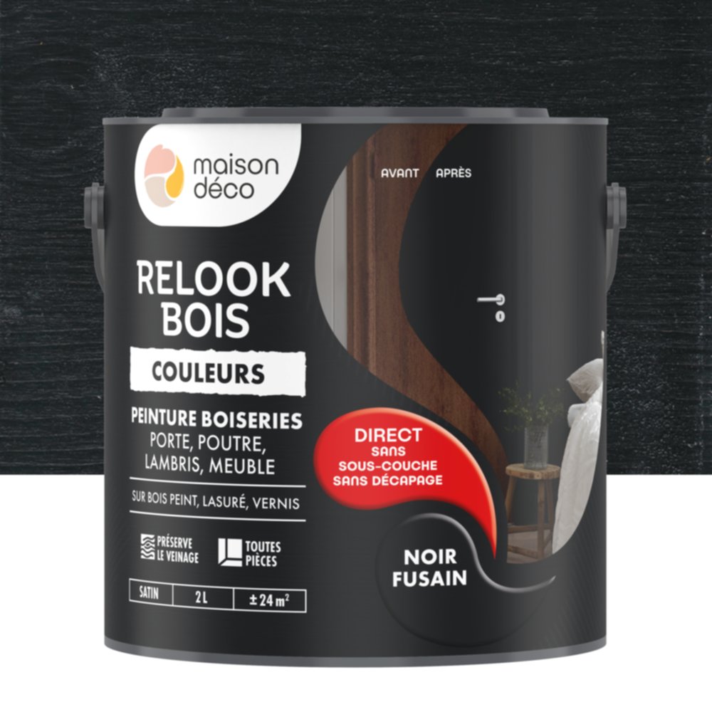 Peinture Relook Bois Noir fusain 2L - MAISON DECO