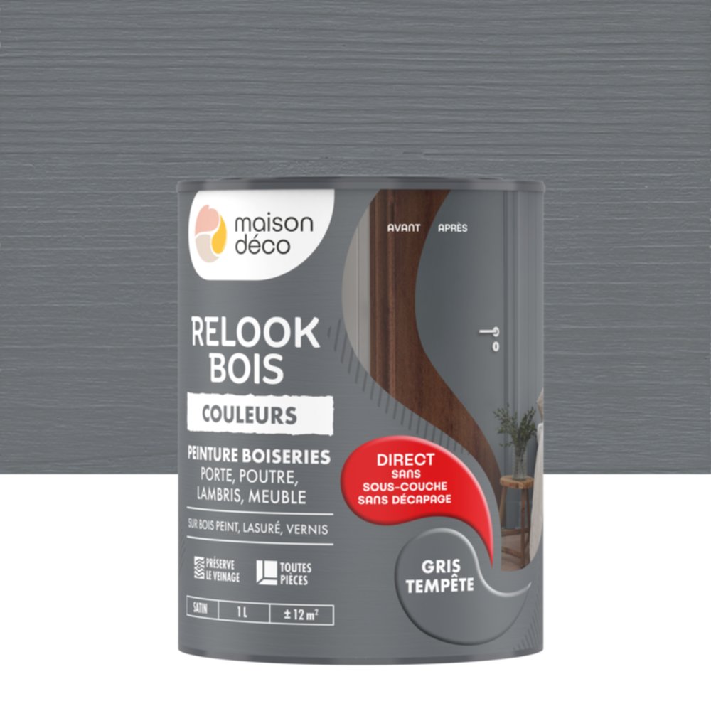 Peinture Relook Bois Gris tempête 1L - MAISON DECO