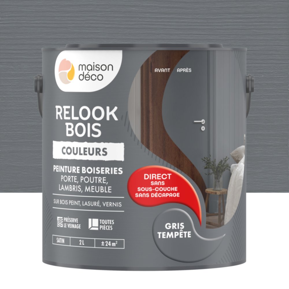 Peinture Relook Bois Gris tempête 2L - MAISON DECO