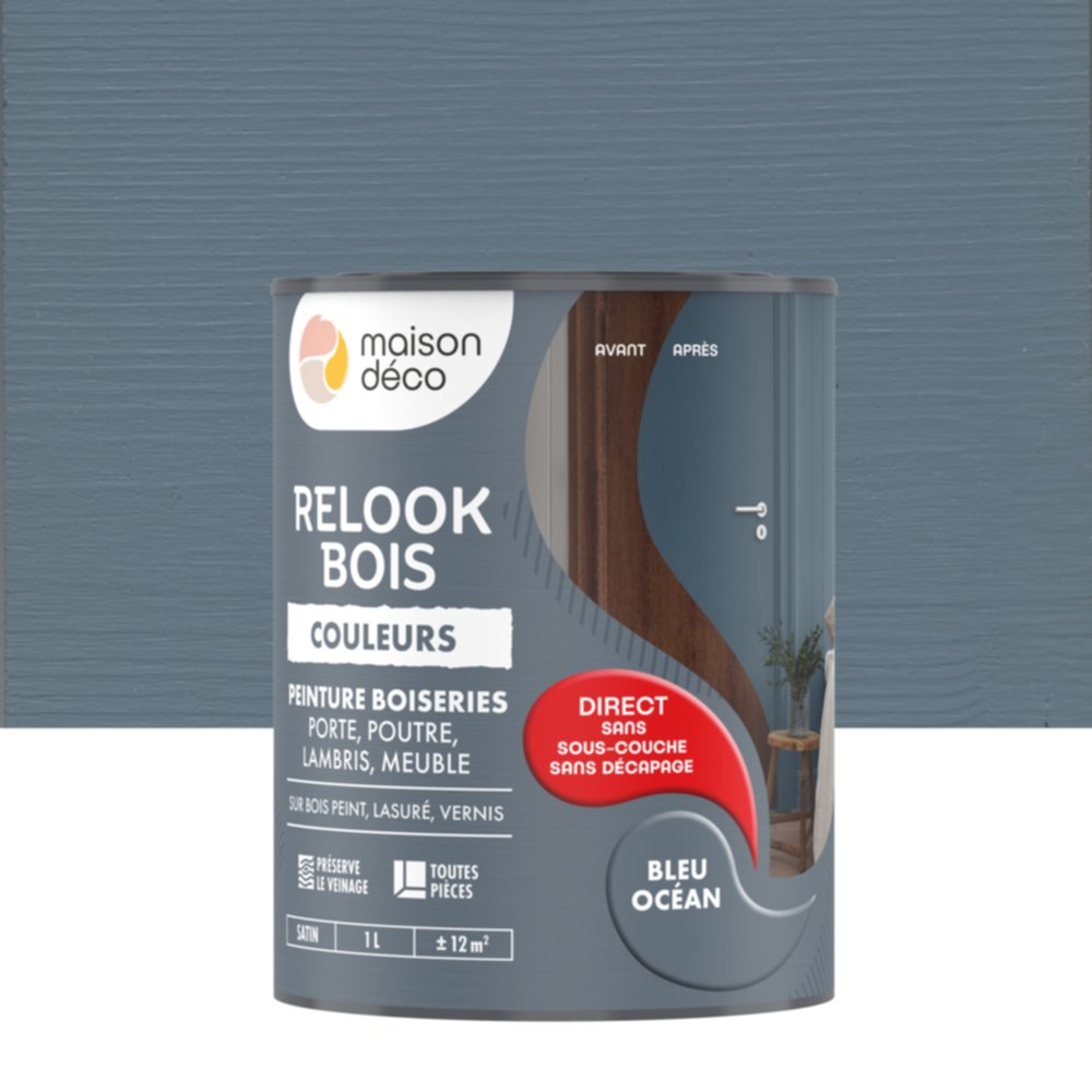 Peinture Relook Bois Bleu océan 1L - MAISON DECO