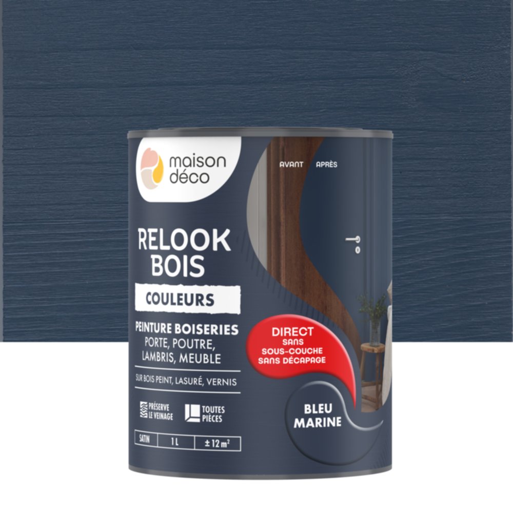 Peinture Relook Bois Bleu marine 1L - MAISON DECO