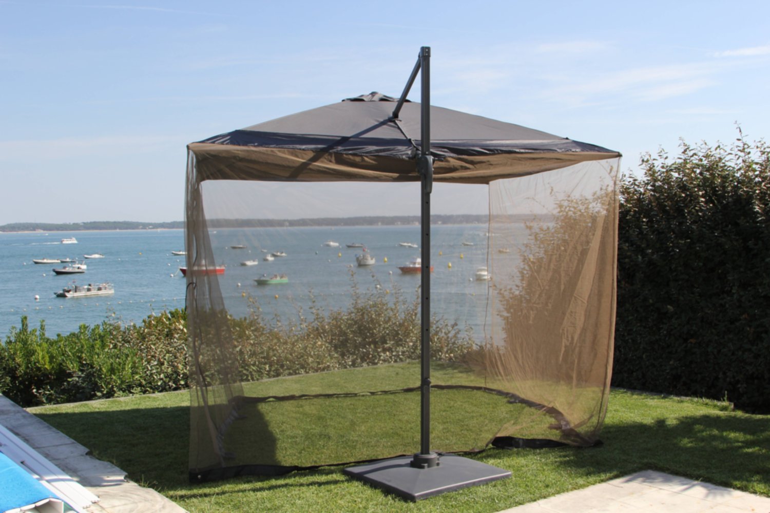 Moustiquaire pour parasol déporté 3x3 - gris