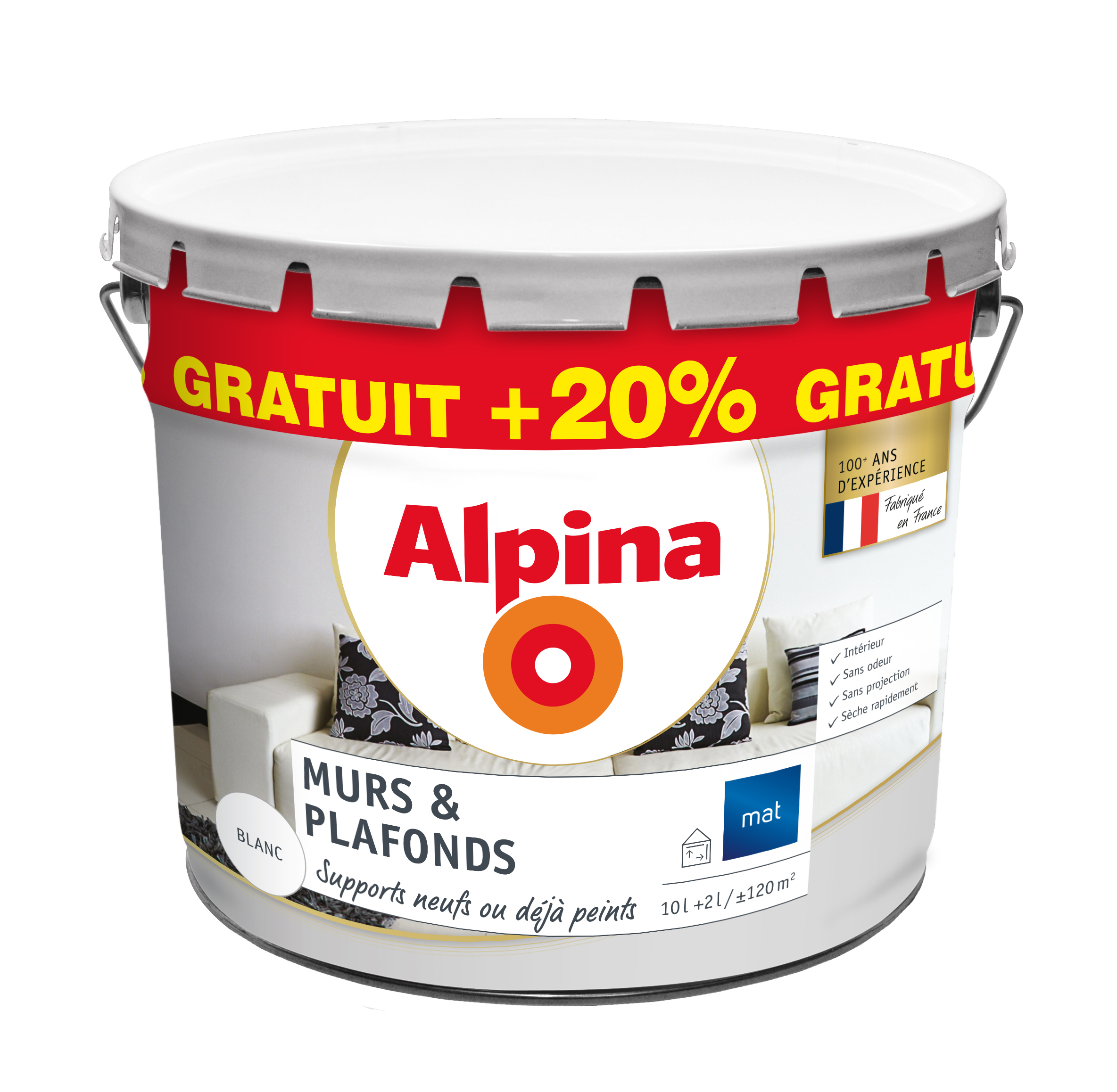 Peinture Murs & plafonds blanc mat10l+20% gratuit