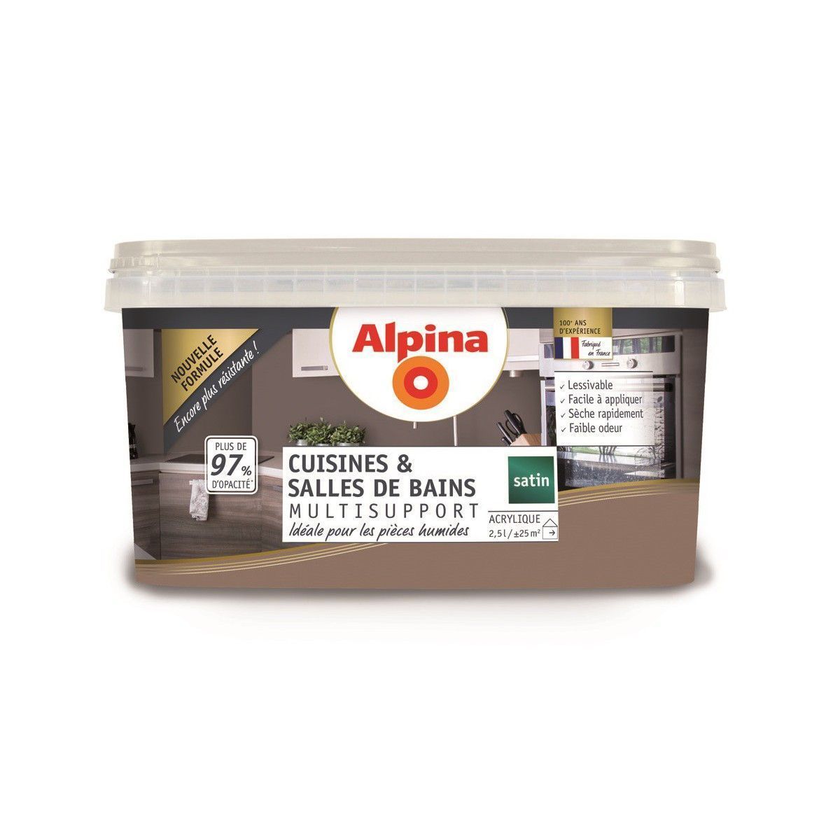 Peinture acrylique Cuisines et salle de bains 2,5L taupe ALPINA