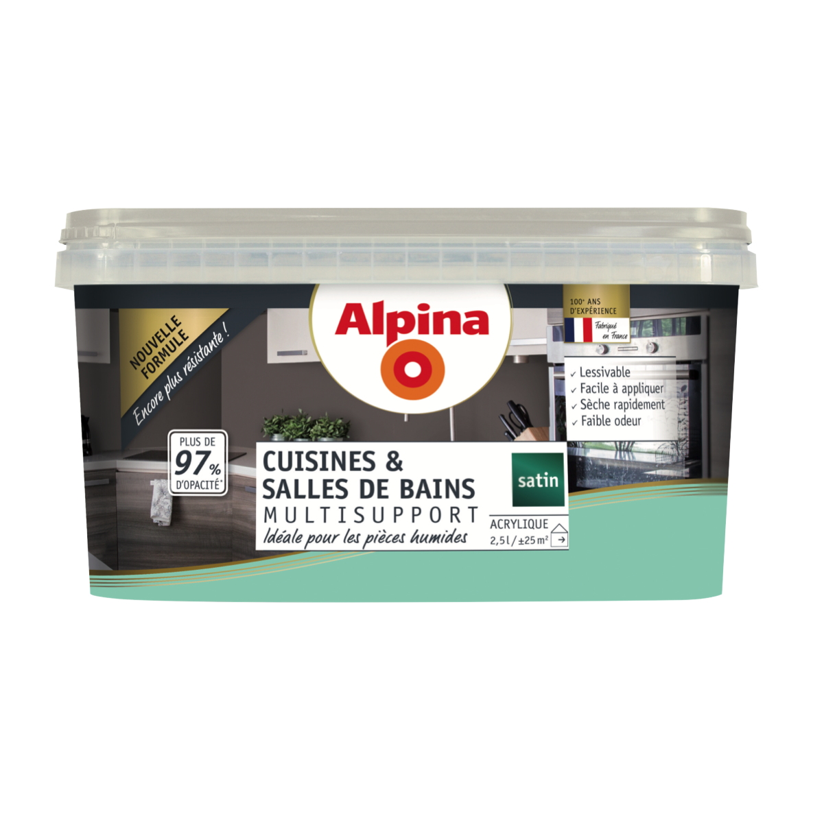 Peinture acrylique Cuisines et salle de bains 2,5L menthe glaciale ALPINA