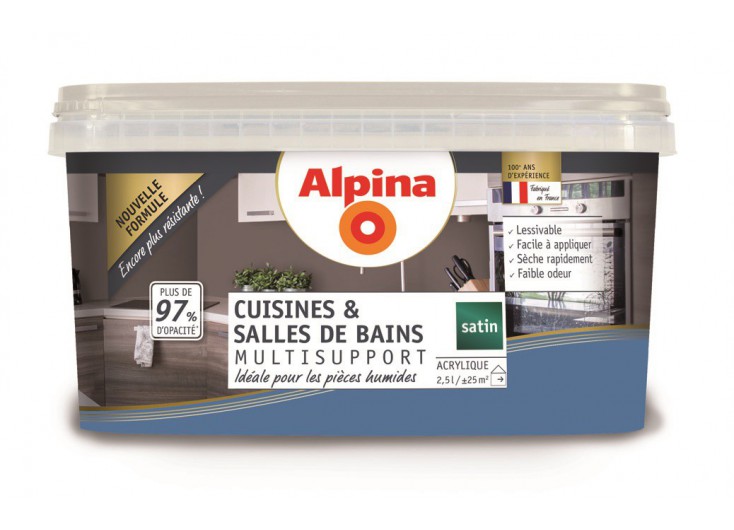 Peinture acrylique Cuisines et salle de bains 2,5L bleu cyclades ALPINA