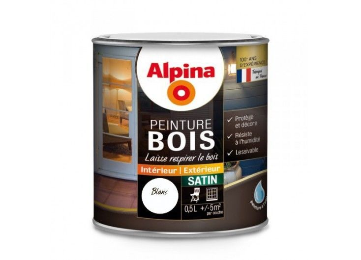 Peinture Bois satin 0,5L intérieur/extérieur blanc ALPINA