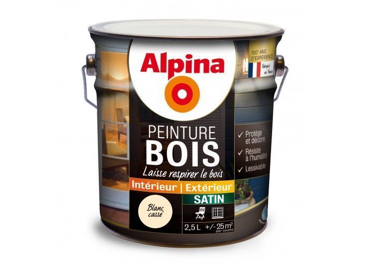 Peinture bois 2,5L blanc cassé ALPINA