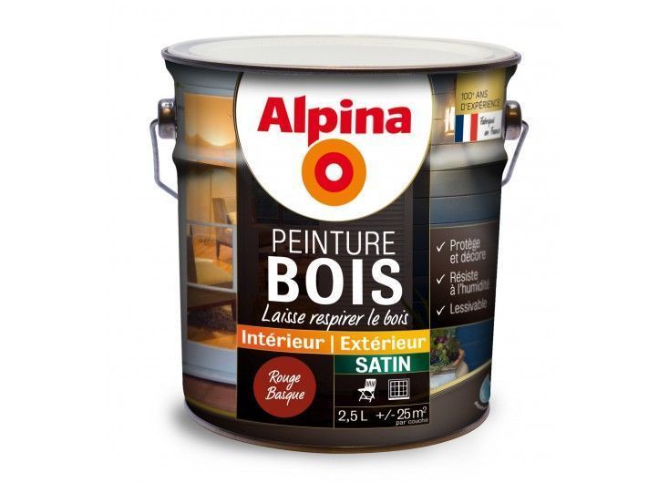 Peinture bois 2,5L rouge basque ALPINA