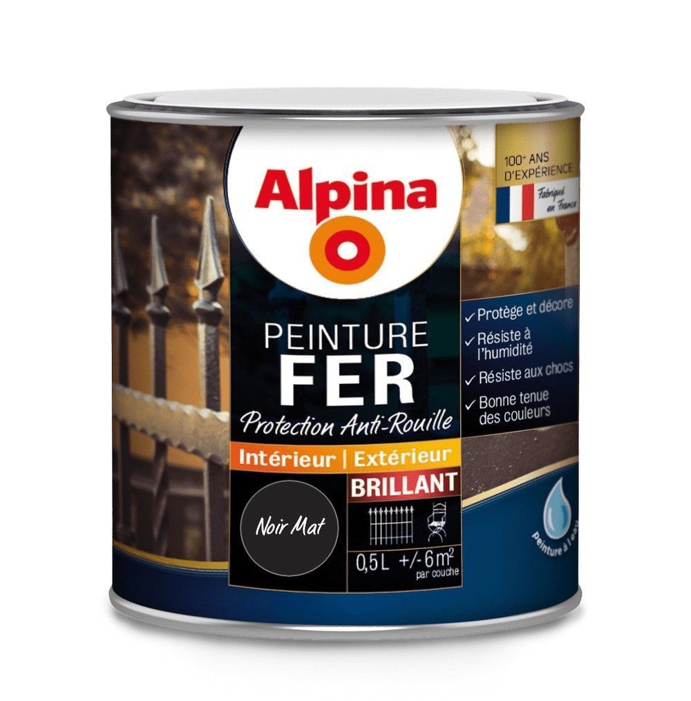 Peinture fer 0,5L noir mat ALPINA