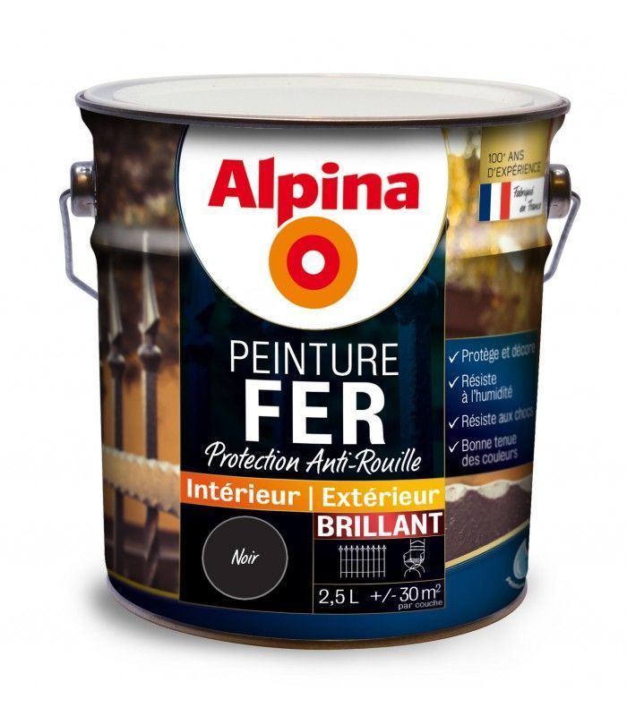 Peinture fer 2,5L noir brillant ALPINA