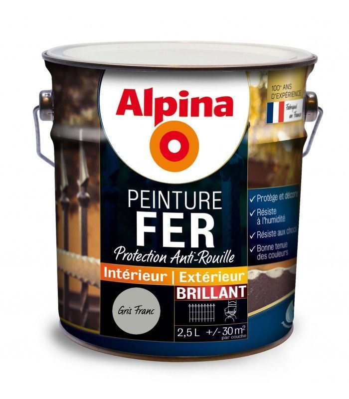 Peinture fer 2,5L gris franc brillant ALPINA