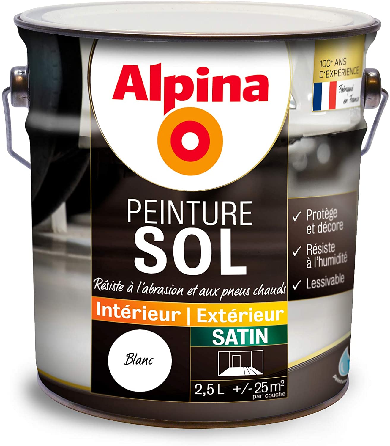 Peinture sol intérieur/extérieur 2,5L blanc satin ALPINA