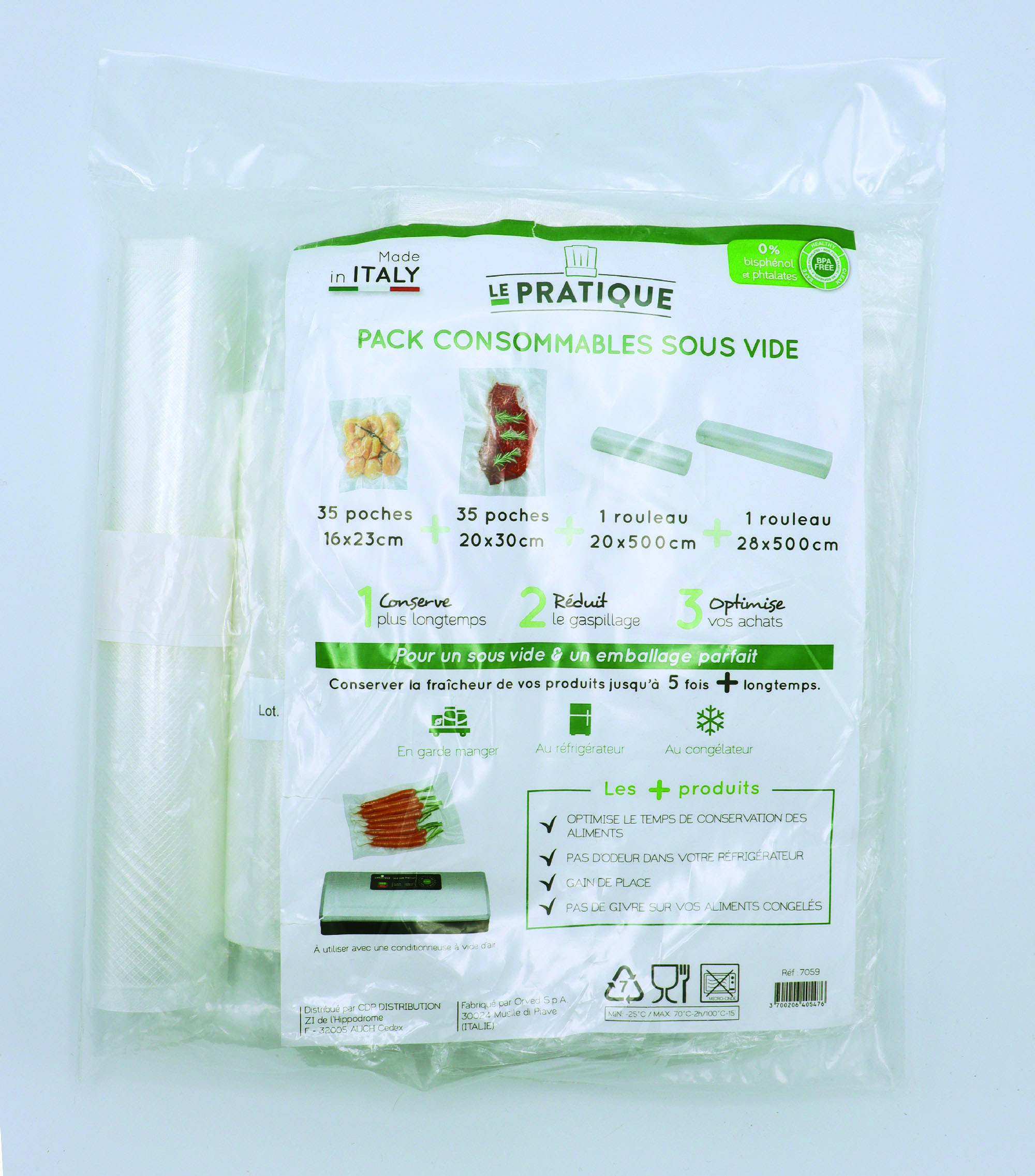 Pack 2 rouleaux + 70 sacs sous-vide 