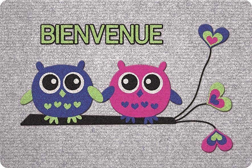 Tapis floqué grey'flock chouette bienvenue 40x60cm