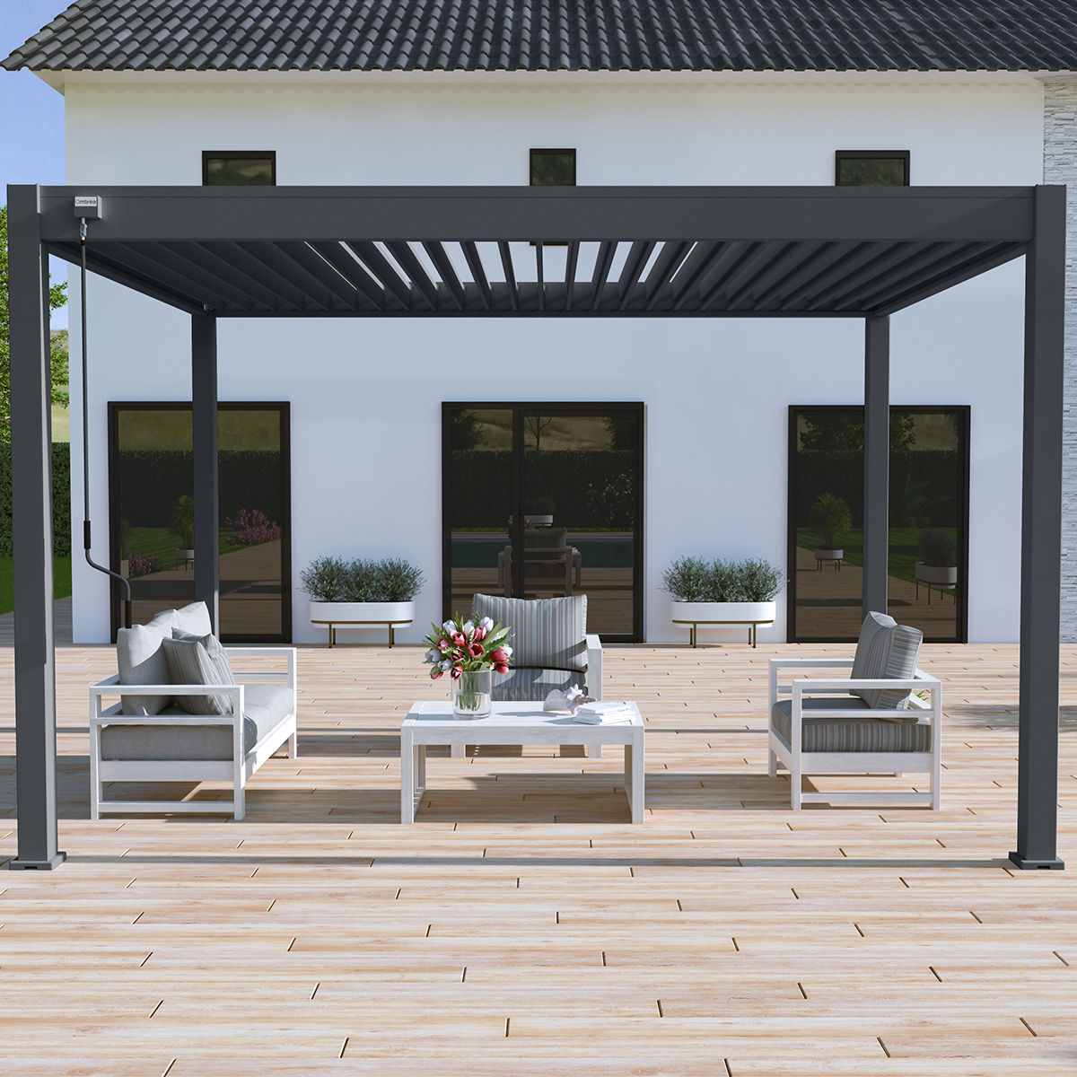 Pergola bioclimatique autoportante 3x4m Anthracite - VS - OMBREA