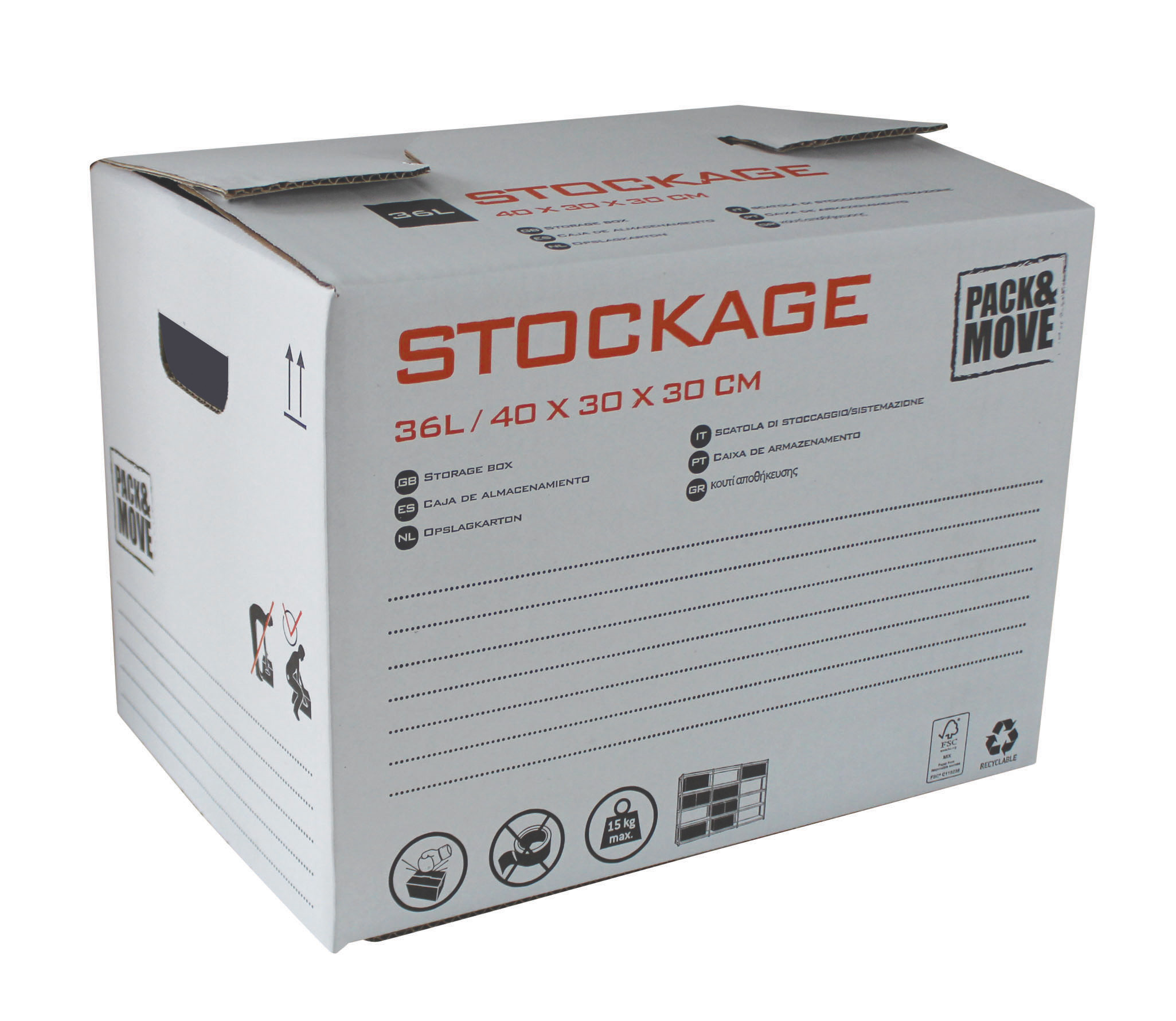 Caisse carton de stockage 36L 40x30x30cm