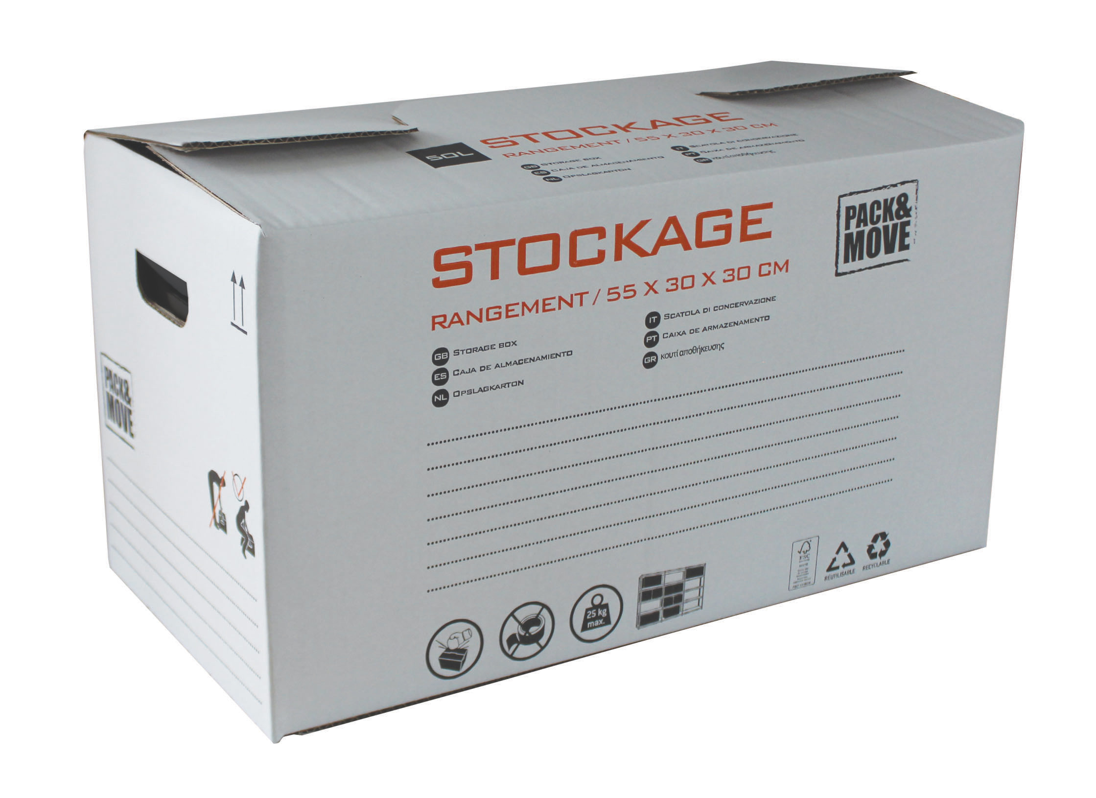 Caisse carton de stockage 50L 55x30x30cm