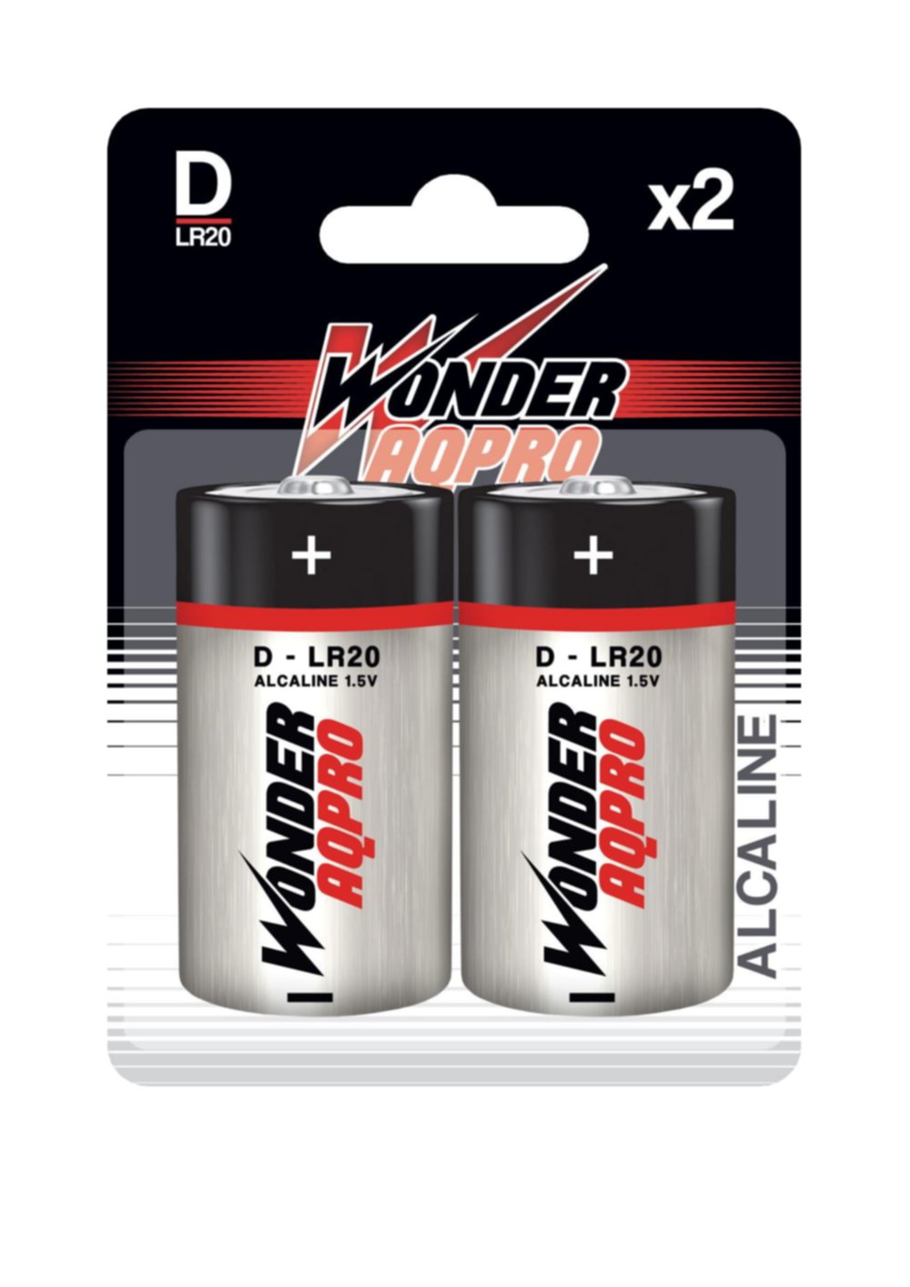 2 piles Alcalines D / LR20 1,5V Wonder