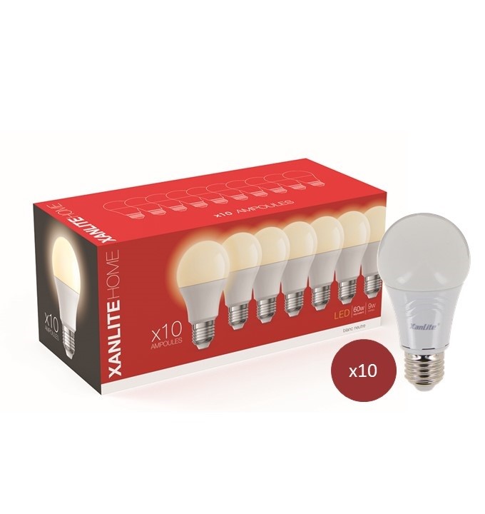 10 ampoules LED A60 E27 SMD Blanc neutre - XANLITE