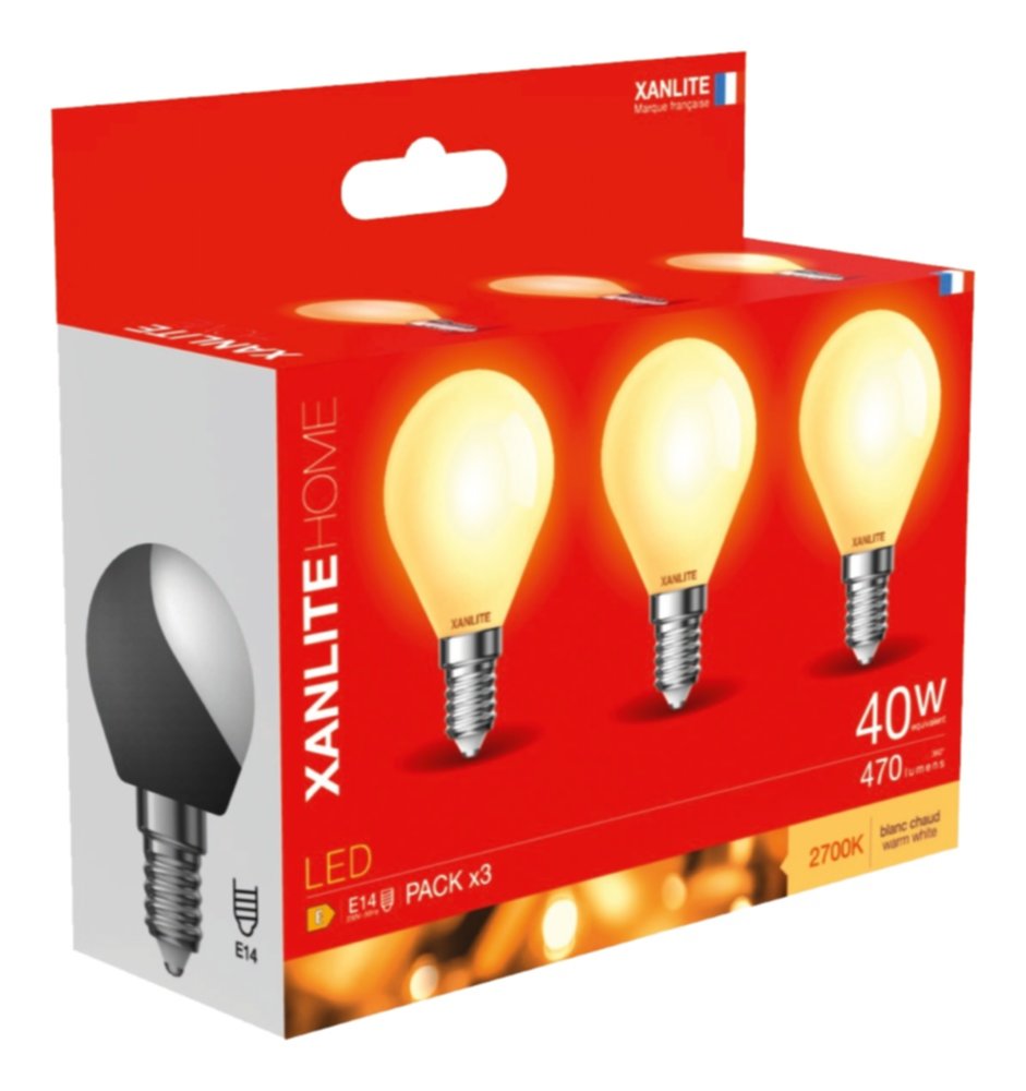 3 ampoules LED E14 470lm Eq.40W 2700K - XANLITE