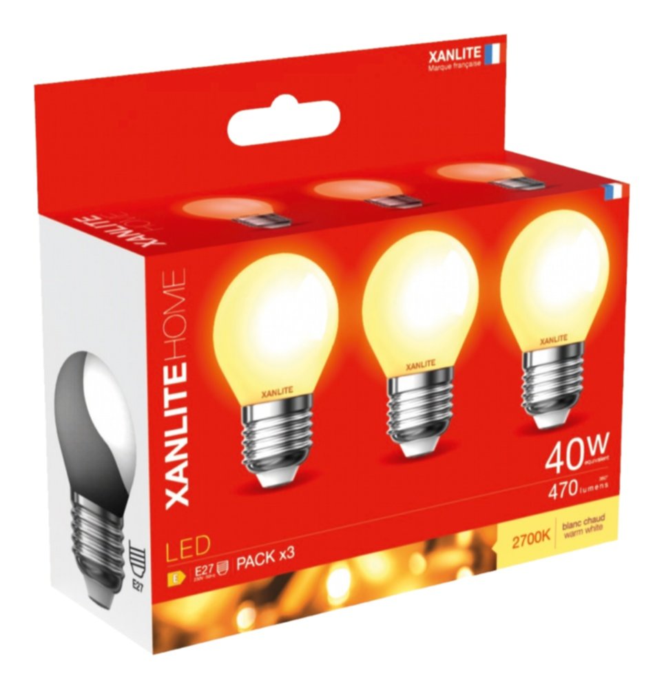 3 ampoules LED E27 470lm Eq.40W 2700K - XANLITE