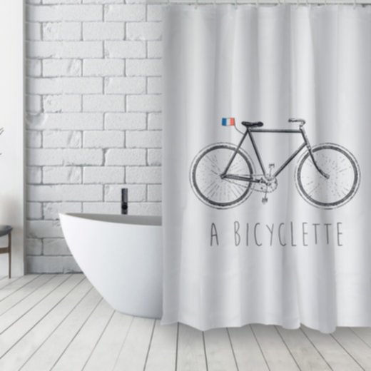 Rideau de douche Français Polyester Bicyclette Bleu/Blanc 180x200cm - MSV