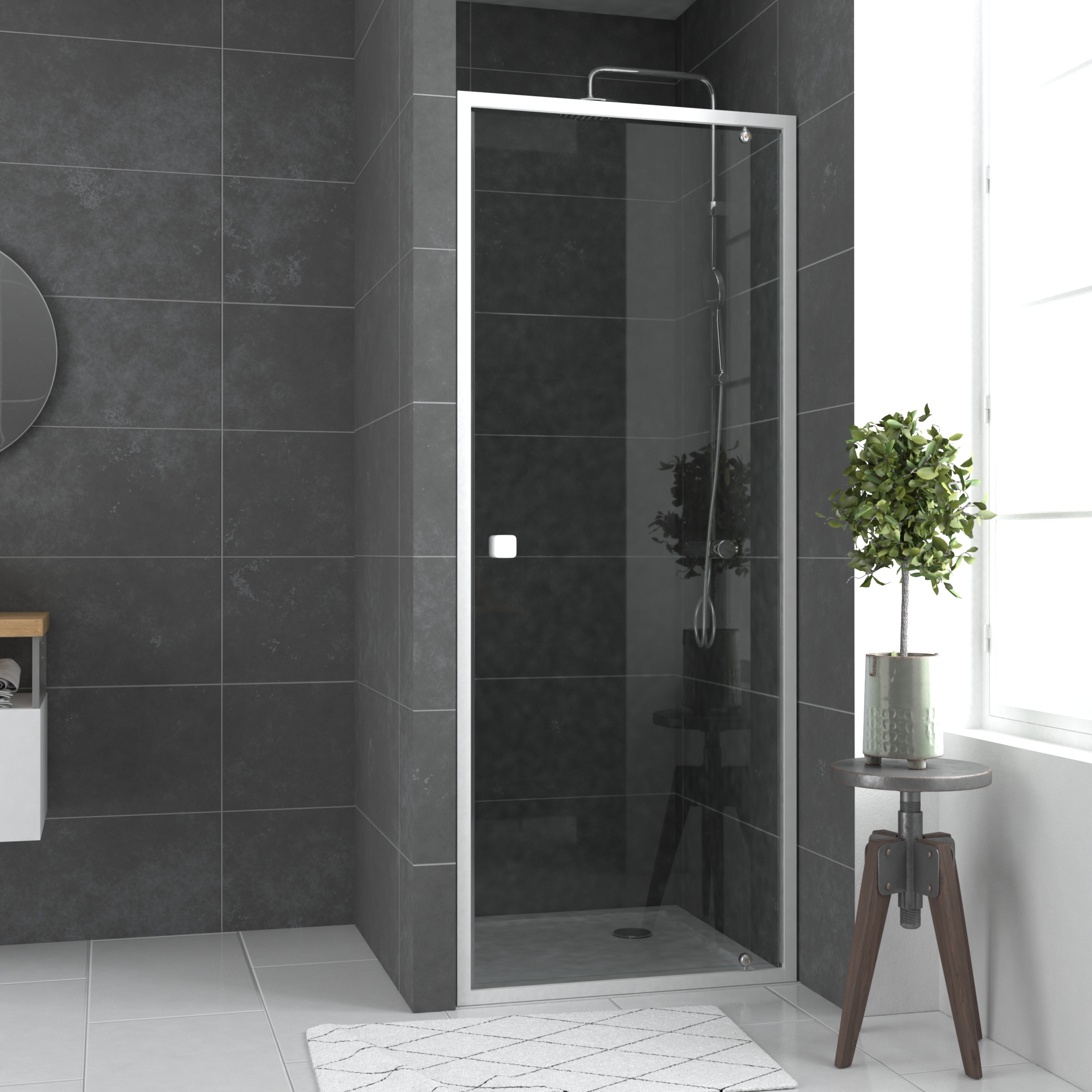 Paroi porte de douche pivotante blanc extensible