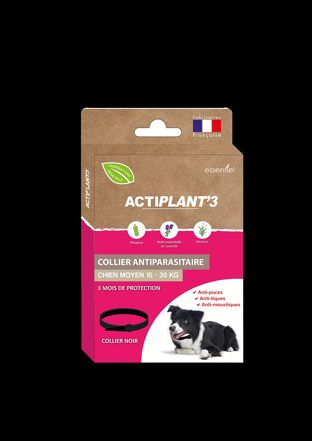 Actiplant'3 collier chien moyen noir