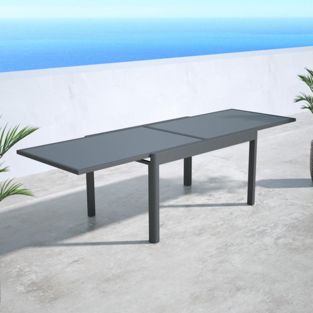 Table de jardin alu et verre Sunsa 135/270x90x75cm Gris