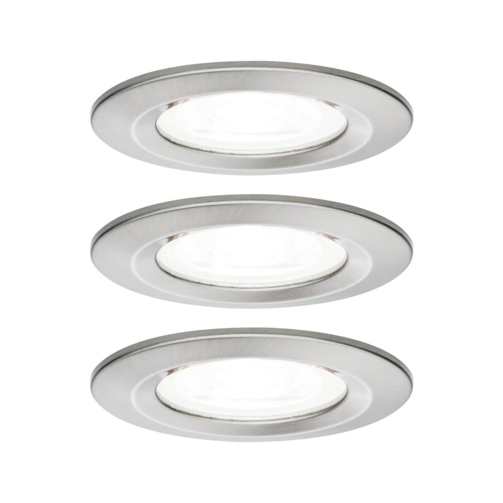 3 Spots LED encastrés Nova IP44 6,5W 4000K 230V GU10 Acier brossé/Alu zinc