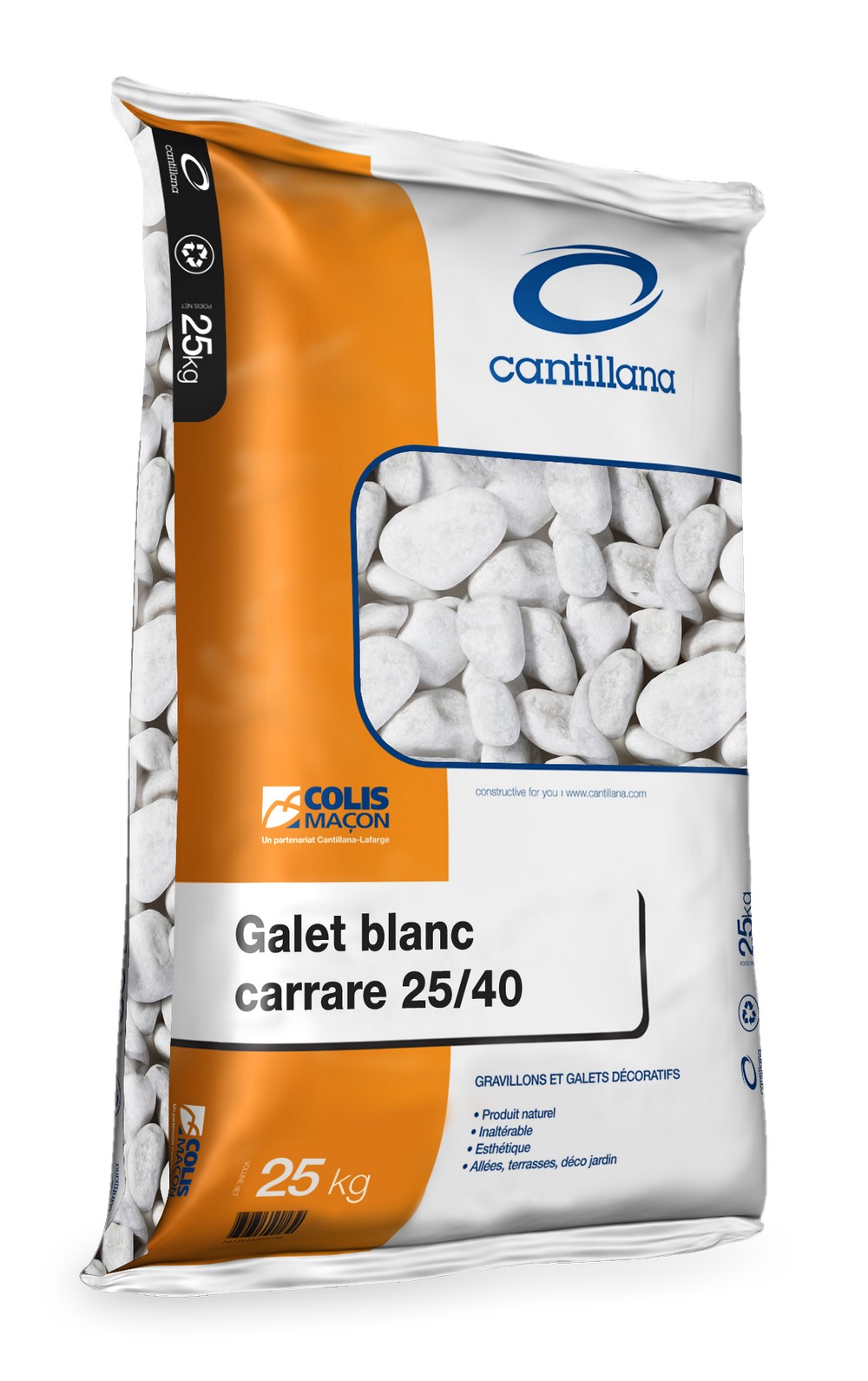 Galets Carrare 25/40 25kg Blanc