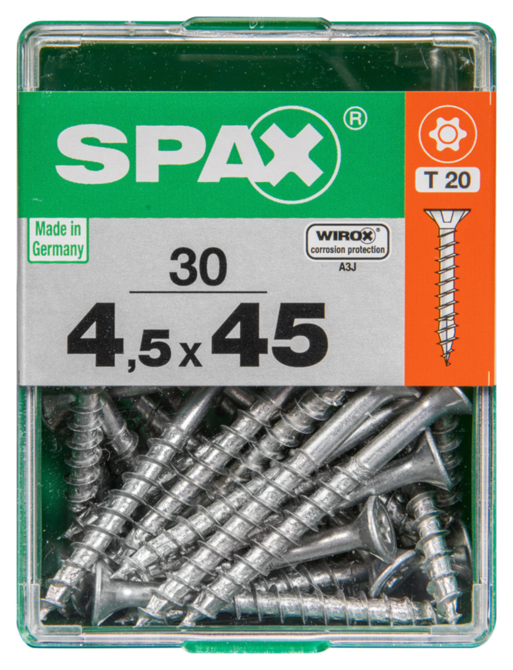 30 vis 4,5x45 tête fraisée empreinte t-star+ T20 gris SPAX