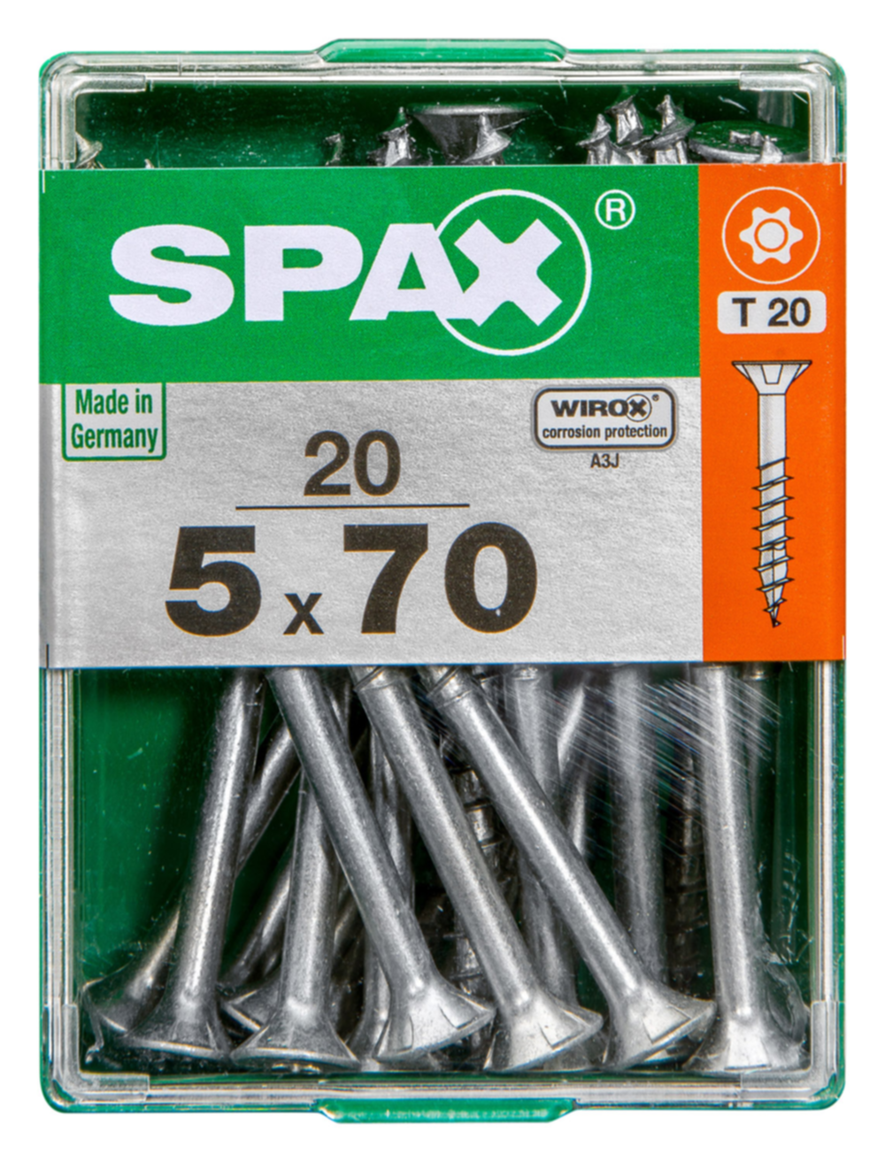 20 vis 5x70 tête fraisée empreinte t-star+ T20 gris SPAX