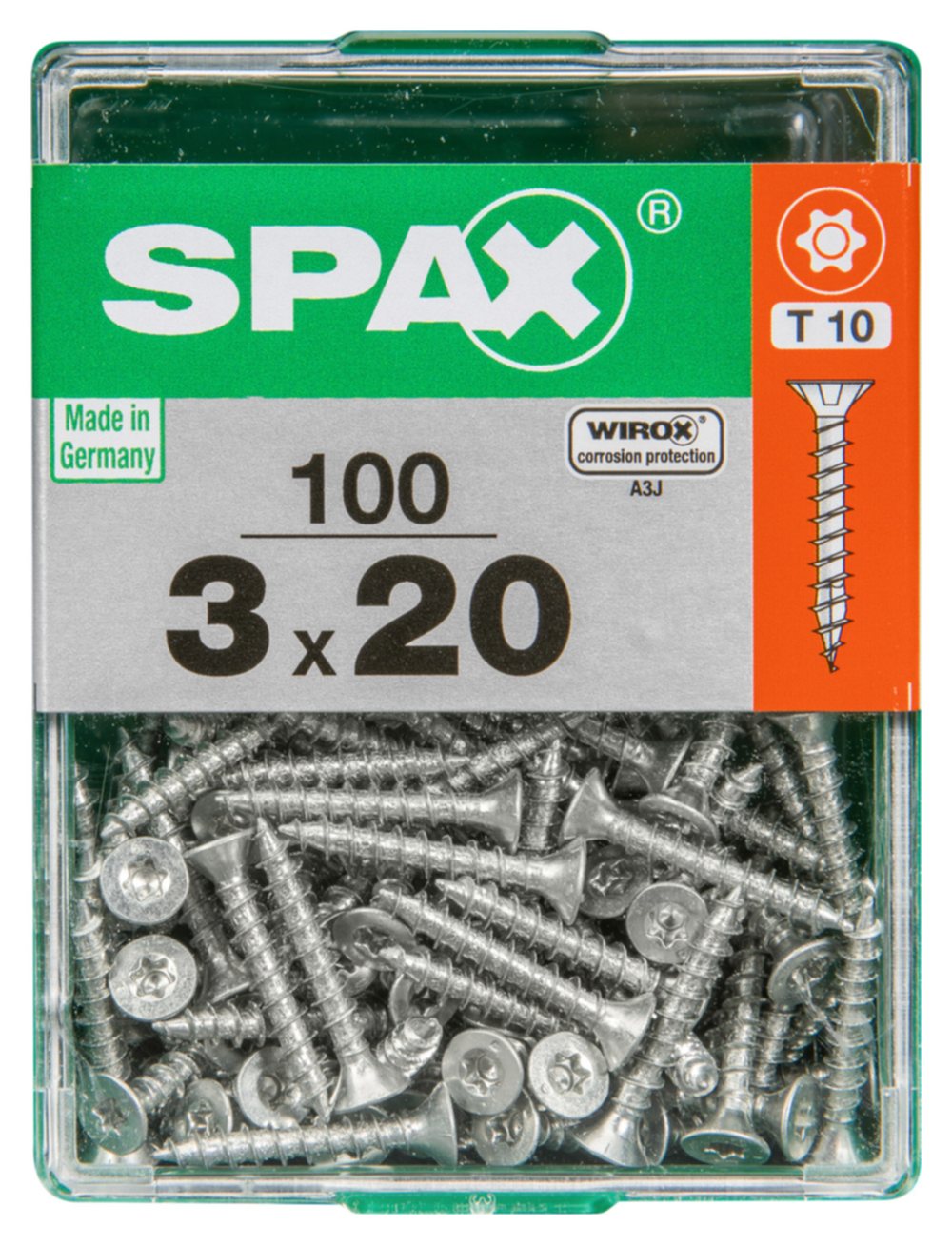 100 vis 3x20 tête fraisée empreinte t-star+ T10 gris SPAX