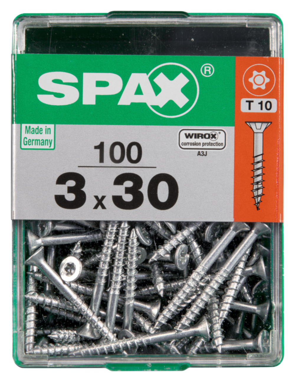 100 vis 3x30 tête fraisée empreinte t-star+ T10 gris SPAX