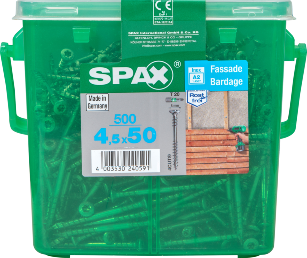 500 vis 4,5x50 tête fraisée empreinte t-star+ T20 inoxA2 SPAX