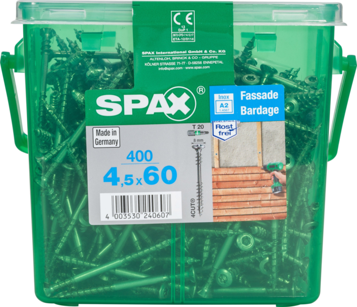 400 vis 4,5x60 tête fraisée empreinte t-star+ T20 inoxA2 SPAX