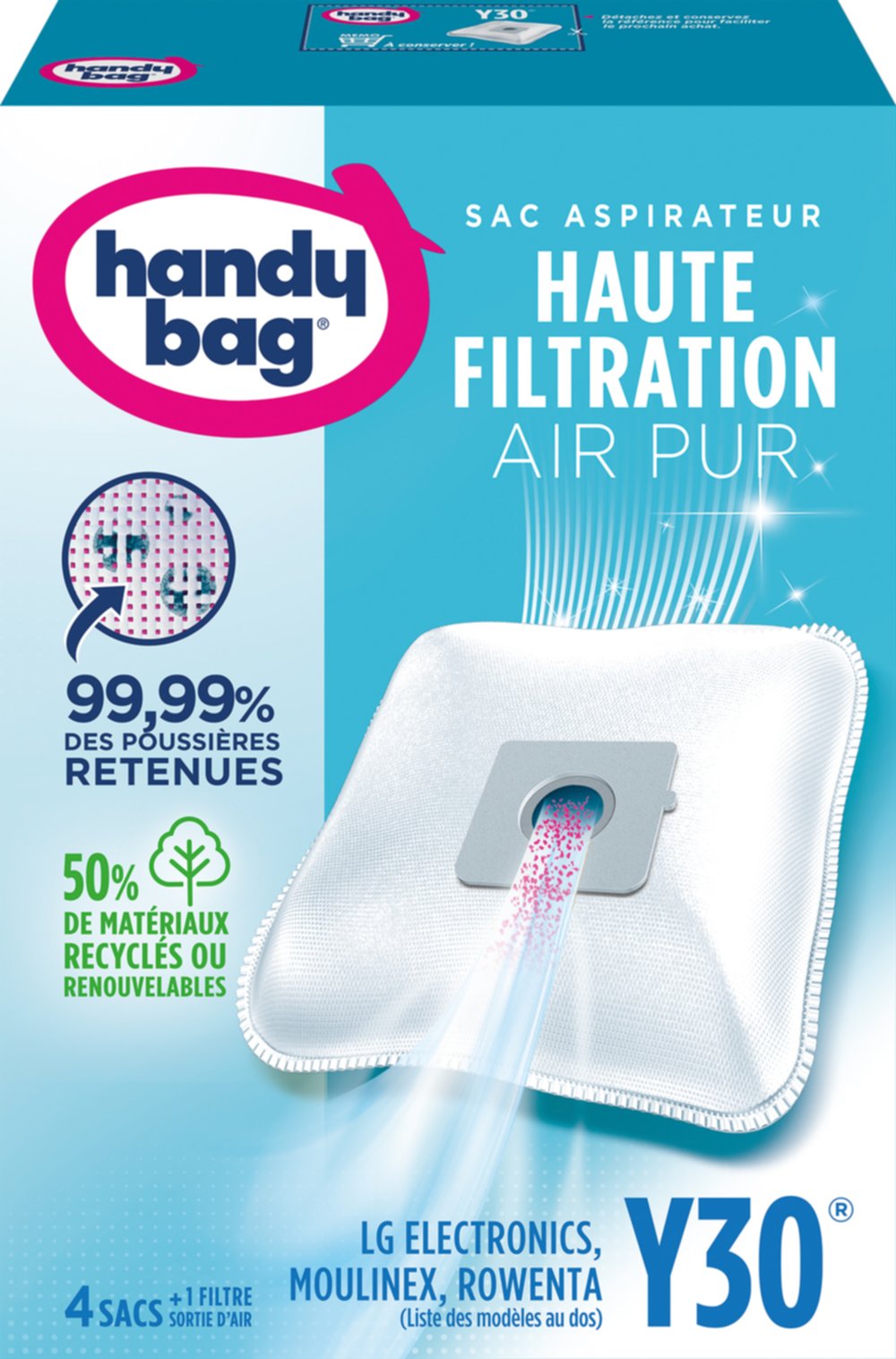 Sacs aspirateurs Y30, Moulinex, Rowenta, 4 sacs + 1 filtre - HANDY BAG