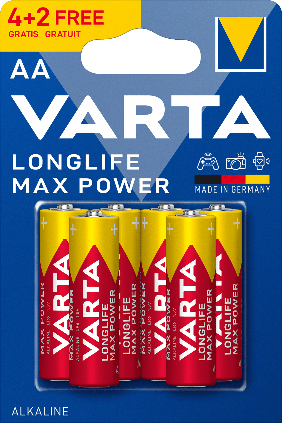 6 piles Longlife Max Power 4703 AAA (4+2 gratuites) - VARTA