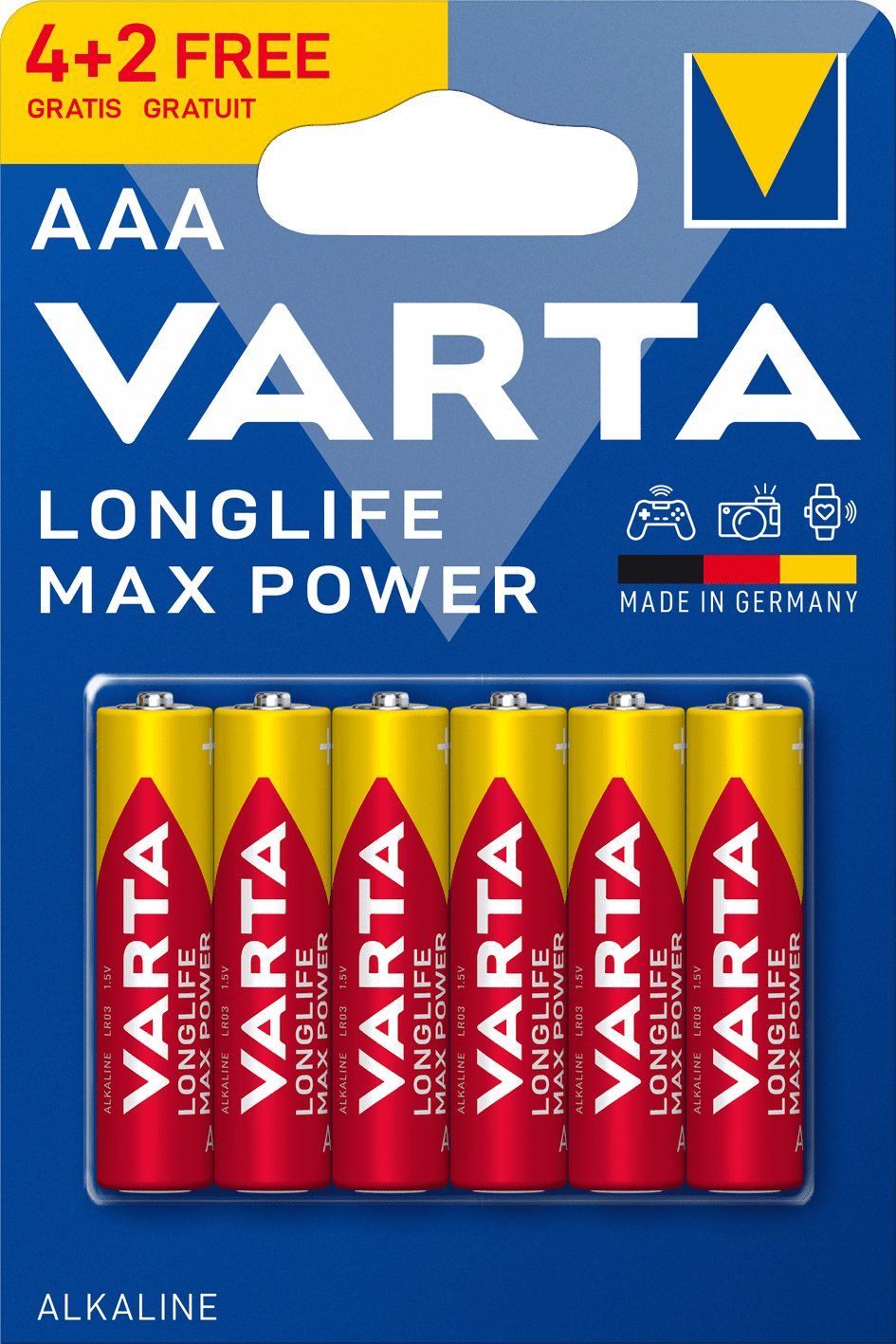 6 piles Longlife Max Power 4703 AAA (4+2 gratuites) - VARTA