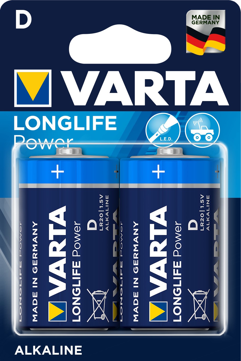 2 piles LR20 1,5V LongLife Power VARTA