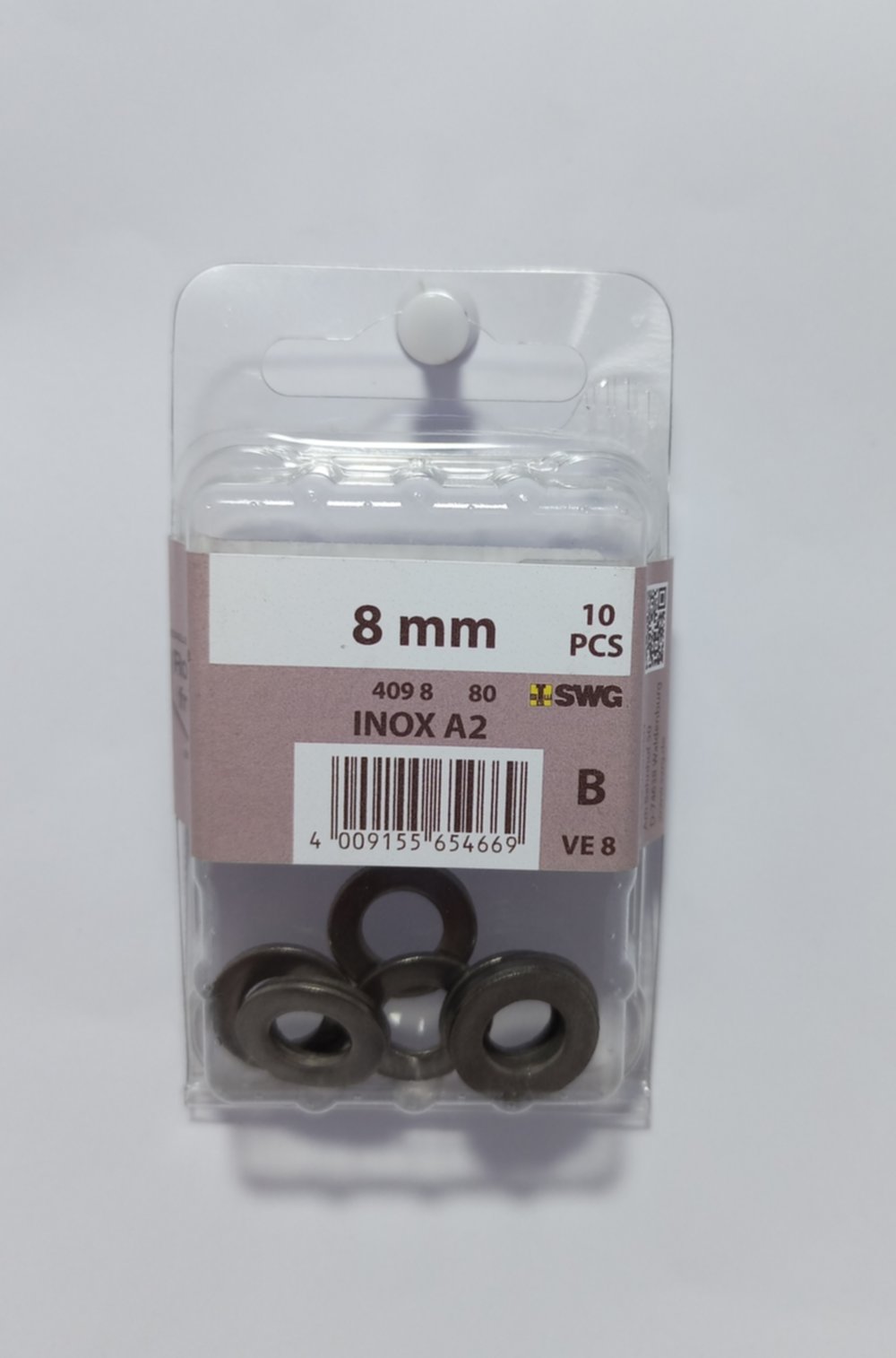 Rondelle 8 mm, acier inoxydable A2, DIN 125