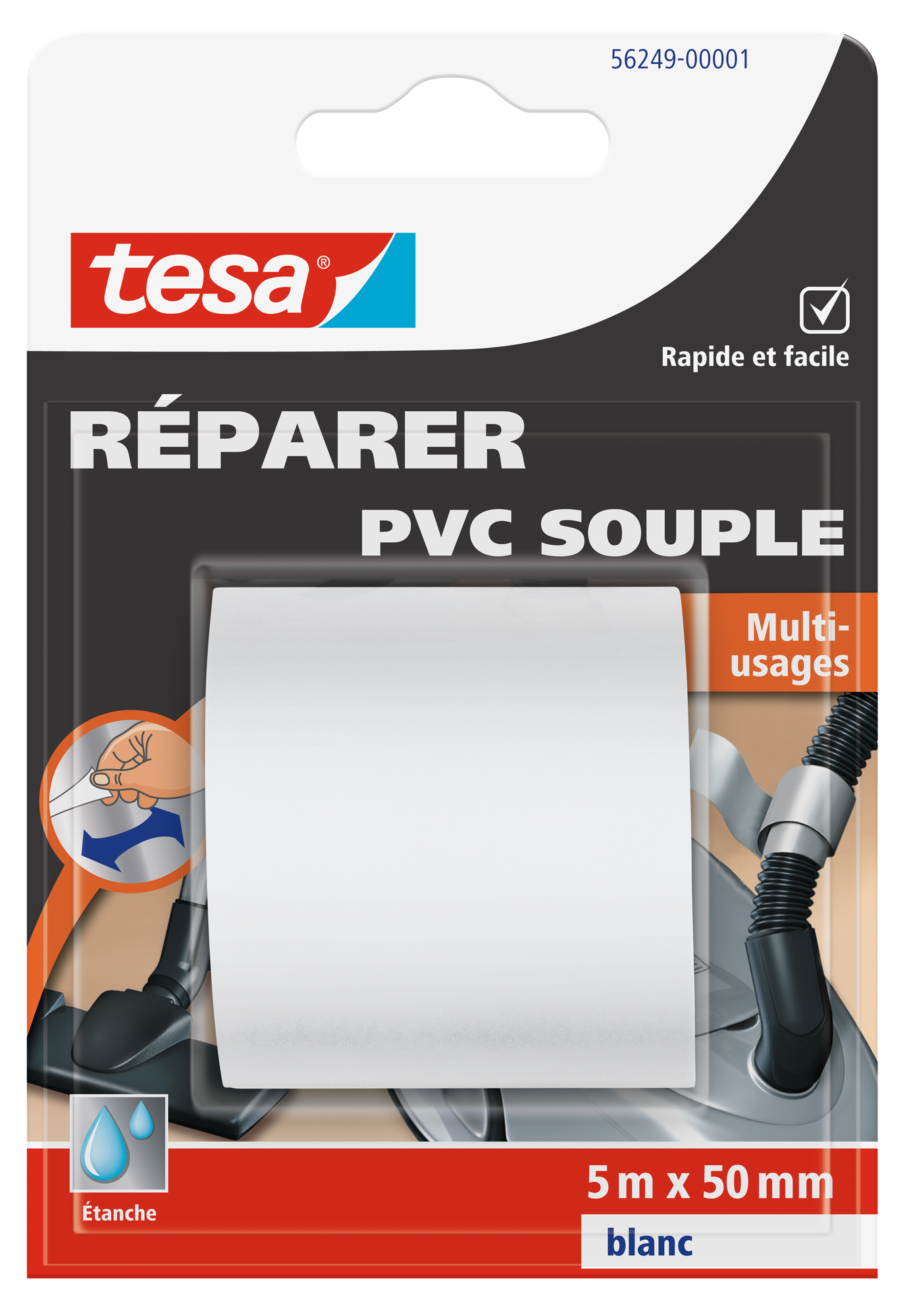 Adhésif réparation pvc souple blanc 5x50