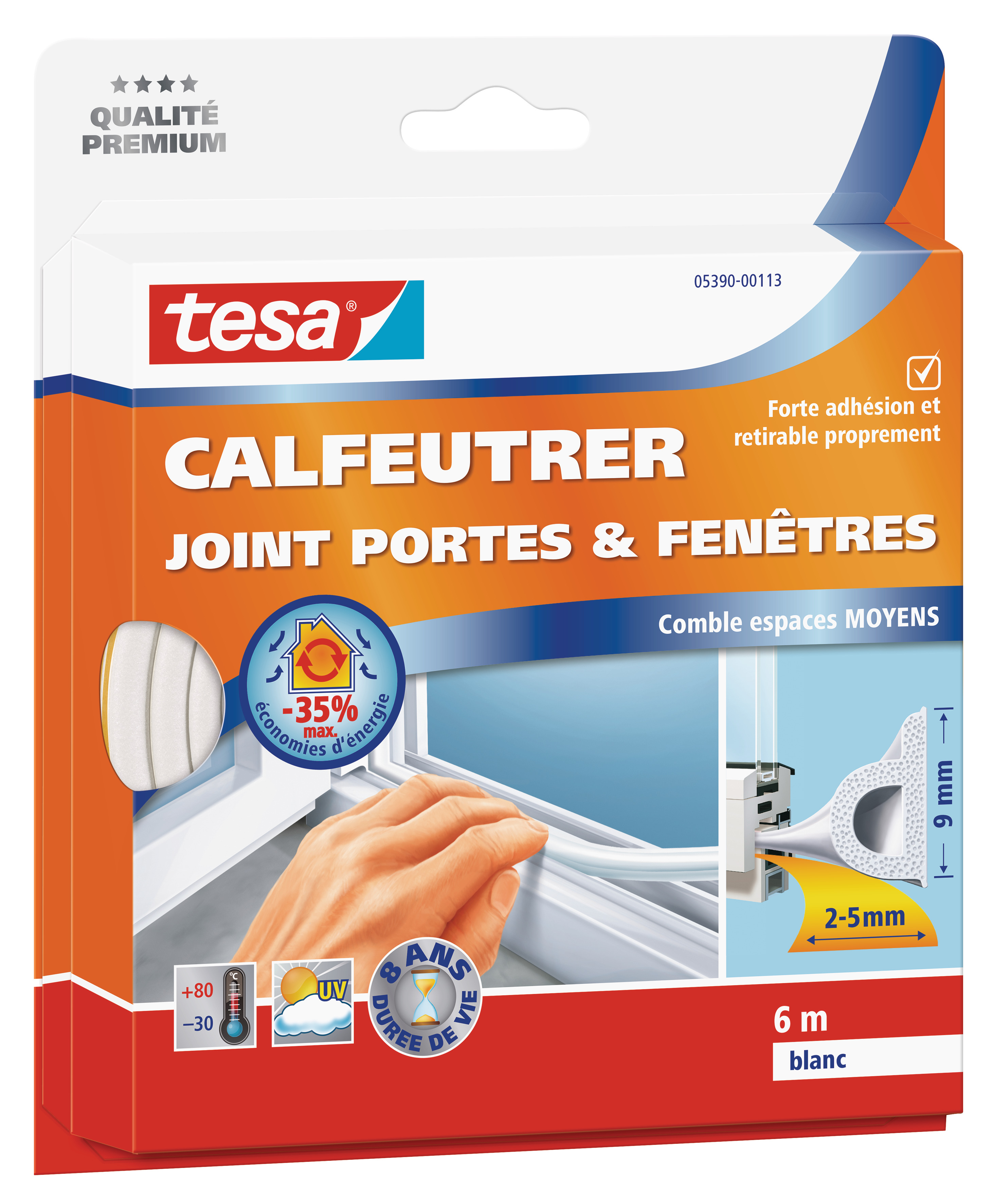 Joint porte/fenêtre espaces moyens 6m 9mm 5,5mm blanc